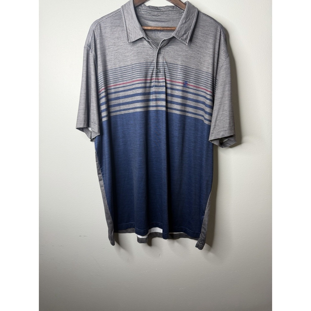 IZOD Advantage Performance‎ Men's Polo Shirt XXL Blue/gray Striped Stretch Logo